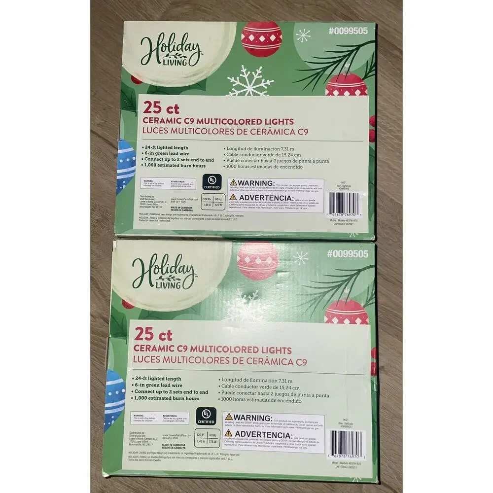 Holiday Living Christmas Lights 25ct 2 Boxes Ceramic C9 Multicolored In/Outdoor